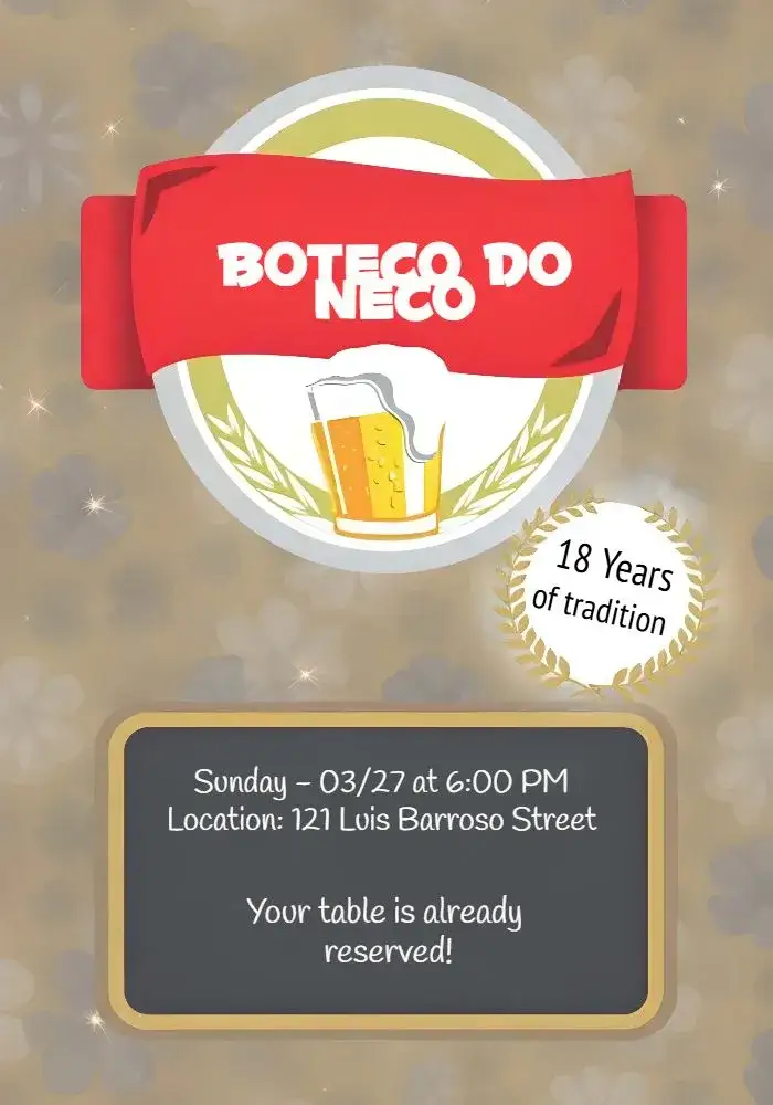 Invitation Boteco Brahma Adulto – Birthday theme vintage, laid-back, colorful, pub-style, modern