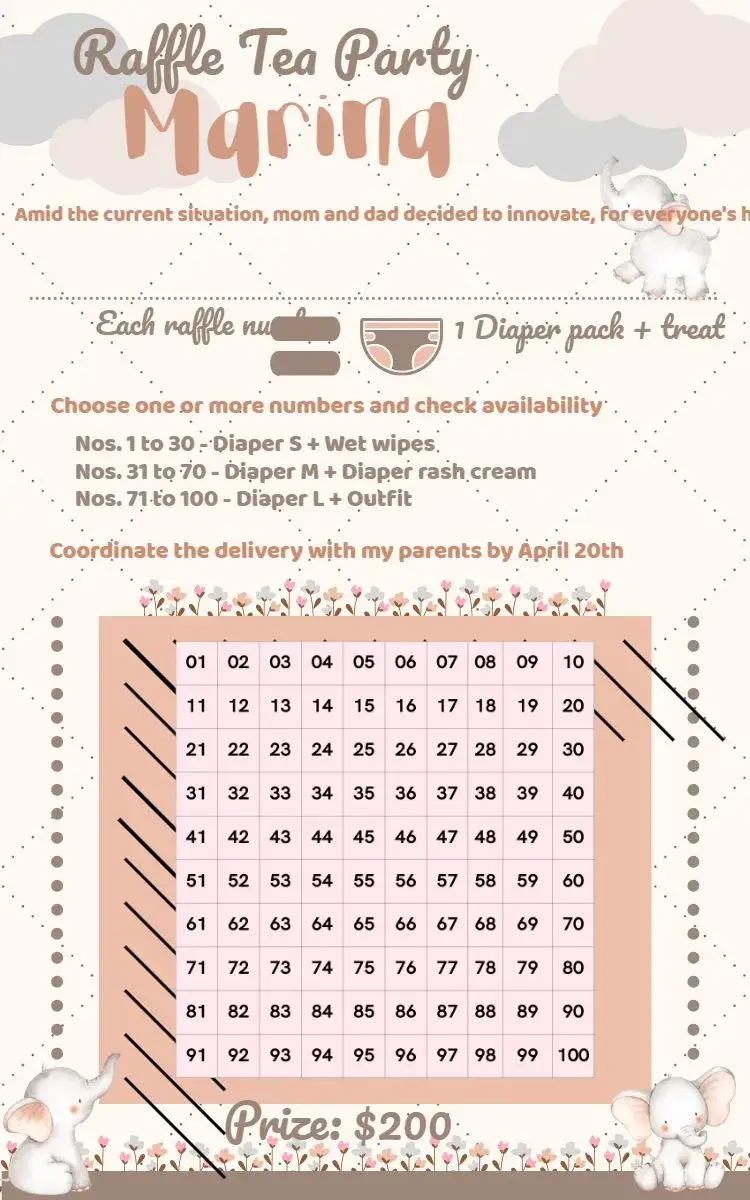 Invite Elephant Animals Raffle Tea Party editable and customizable