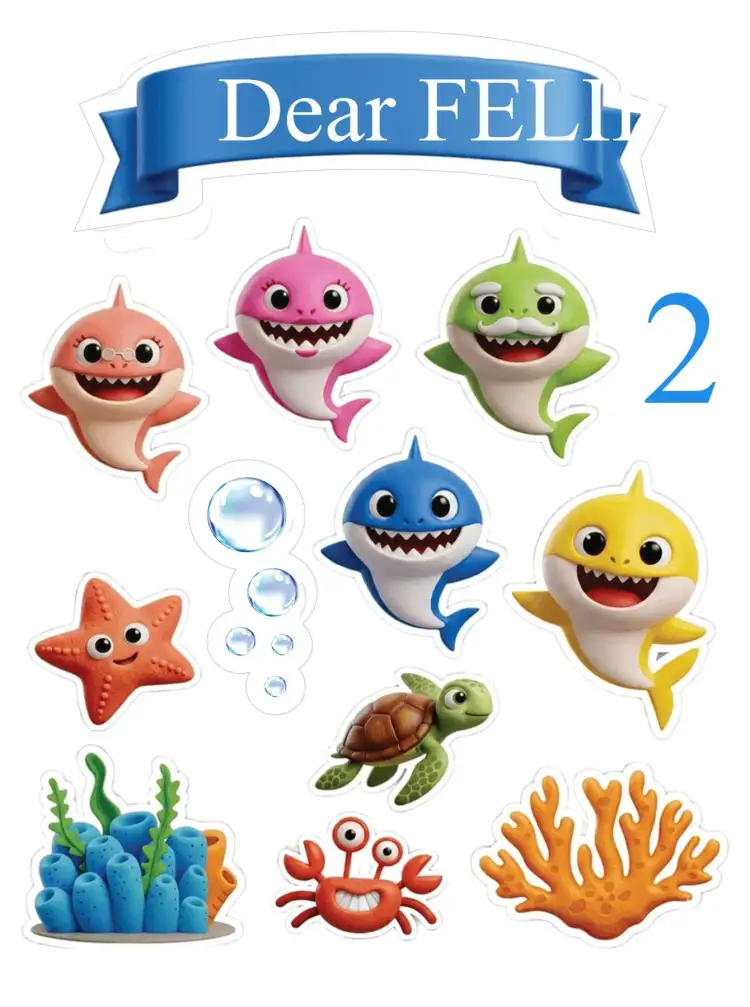 Invitation Baby Shark – Cake topper theme colorful, navy, fun, animated illustrations, childlike, playful