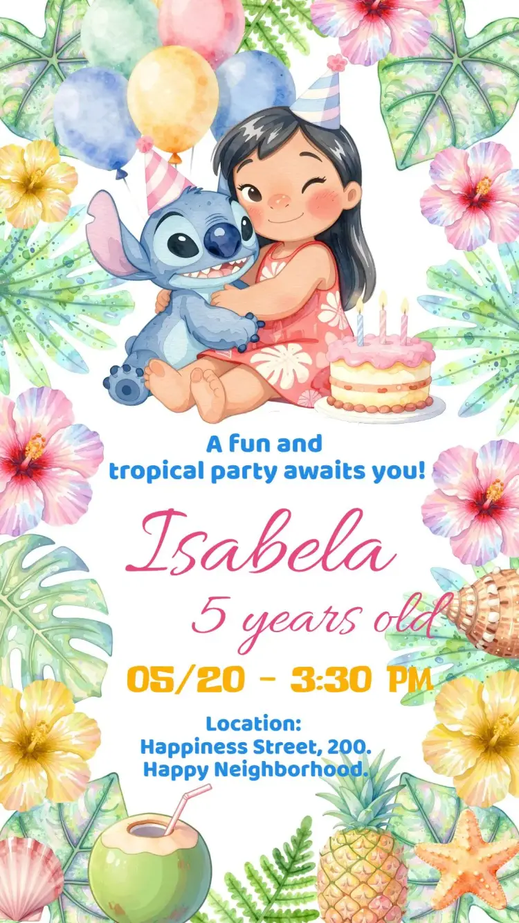 Invite Digital Invitation Lilo and Stitch Tropical editable and customizable