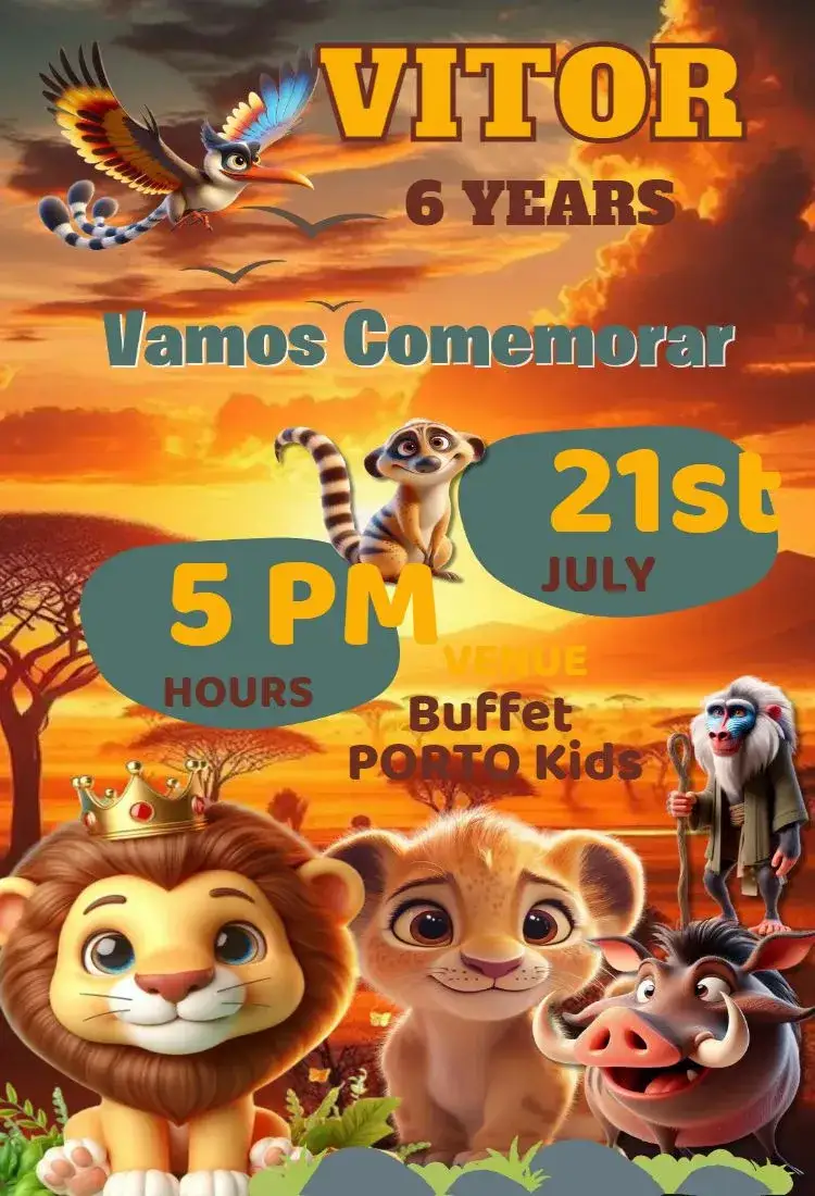 Invitation Lion King Digital Invitation – Kids' Birthday Party theme colorful, animals, tropical, adventure, fantasy