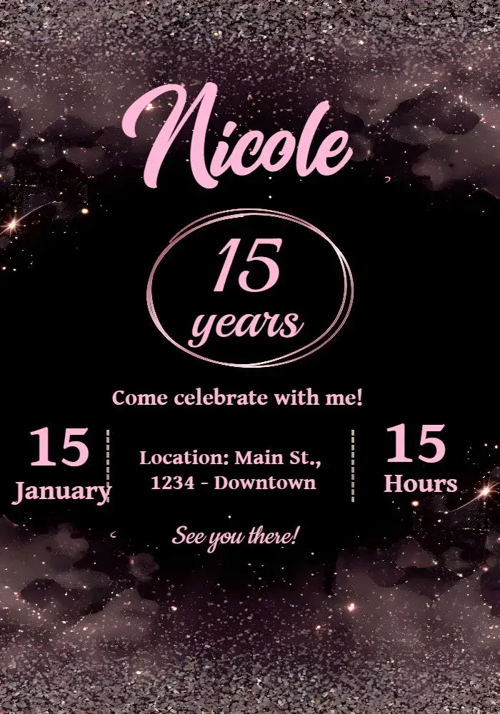15 Years Glitter Rose invitation