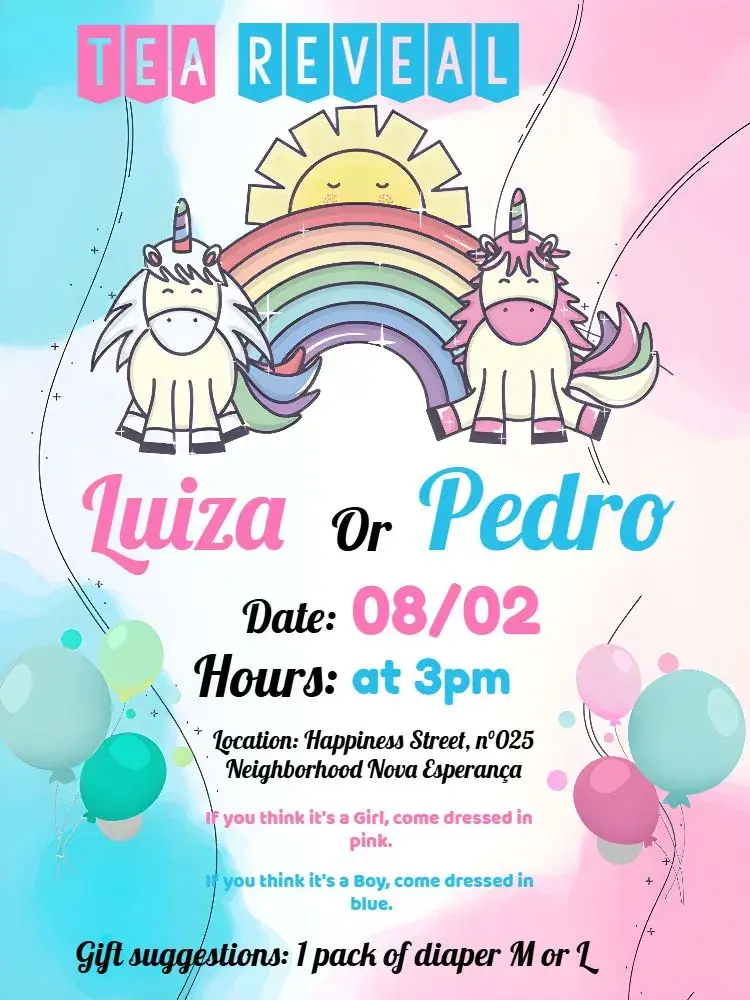 Unicorn Girl Gender Reveal Tea Party invitation
