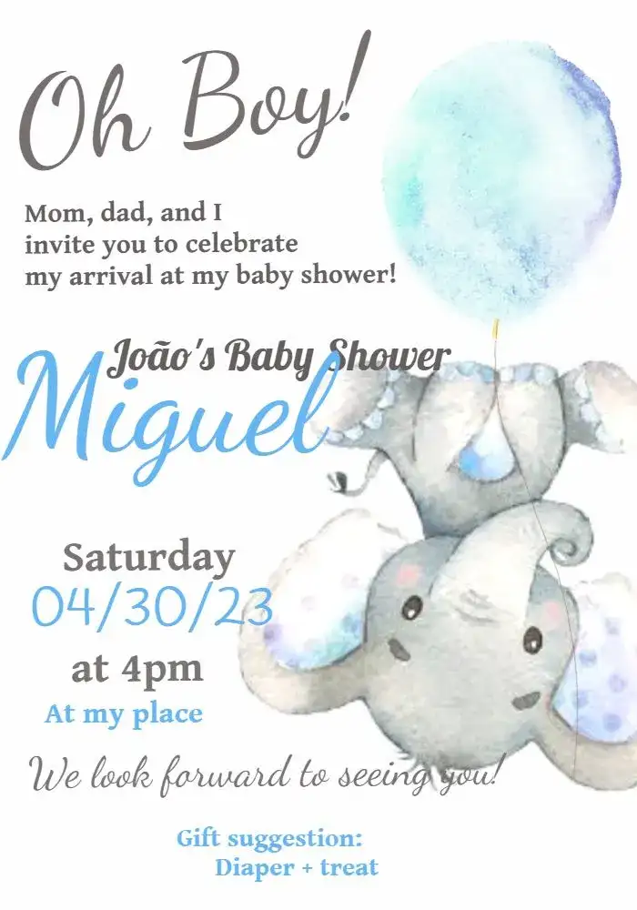 Elephant Blue Watercolor Balloon Baby Shower