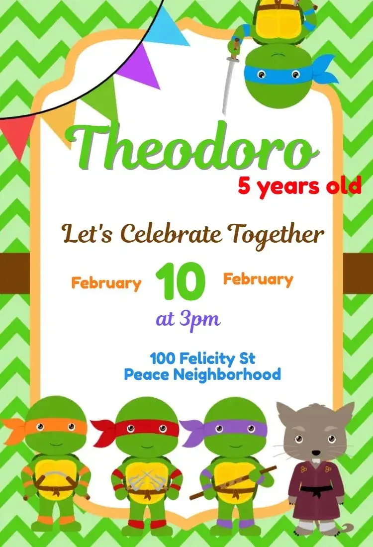 Invitation Ninja Turtles Baby – Most searched for theme green, brown, fun, childish, themed, adventure