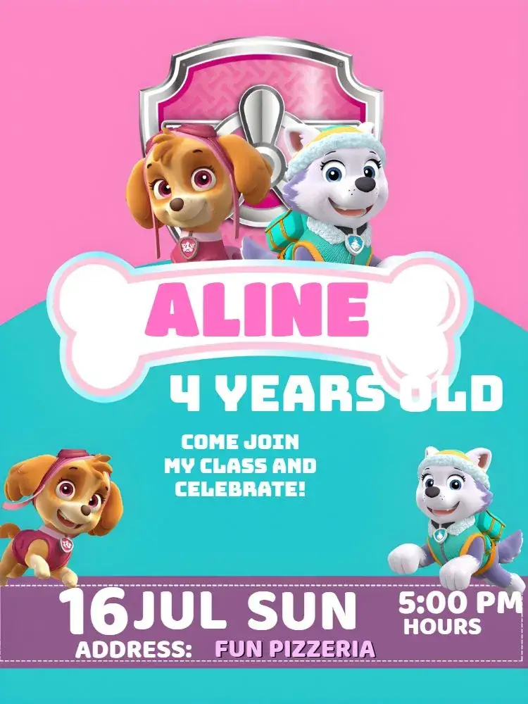 Skye And Everest Paw Patrol Child invitation