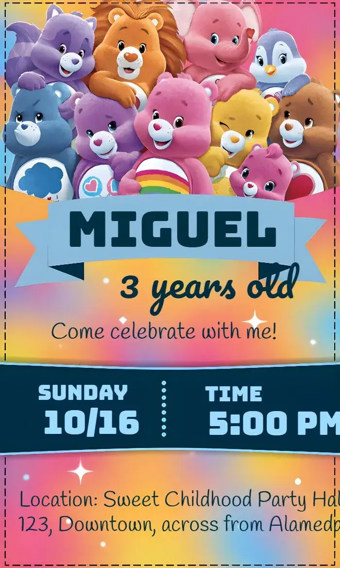 Care Bears Heart invitation