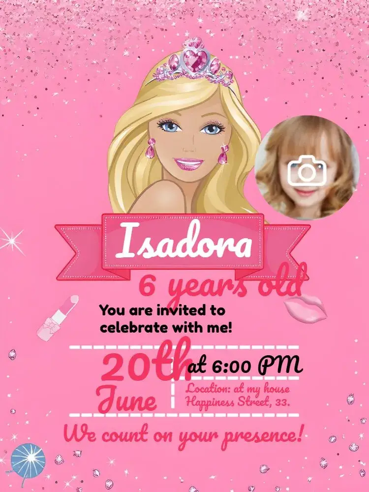 Barbie Glitter With Girl Photo invitation