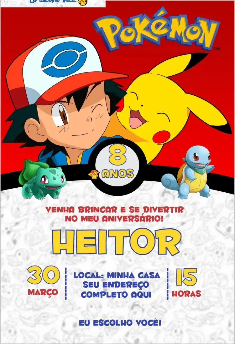 Invitation Pokemon 1 – Kids' Birthday Party theme colorful, fun, youthful, themed, lively
