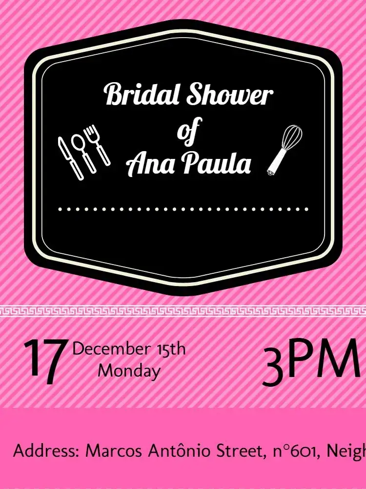 Invitation Bridal Shower in Pink – Bridal Shower theme pink, black, striped, delicate, feminine, modern