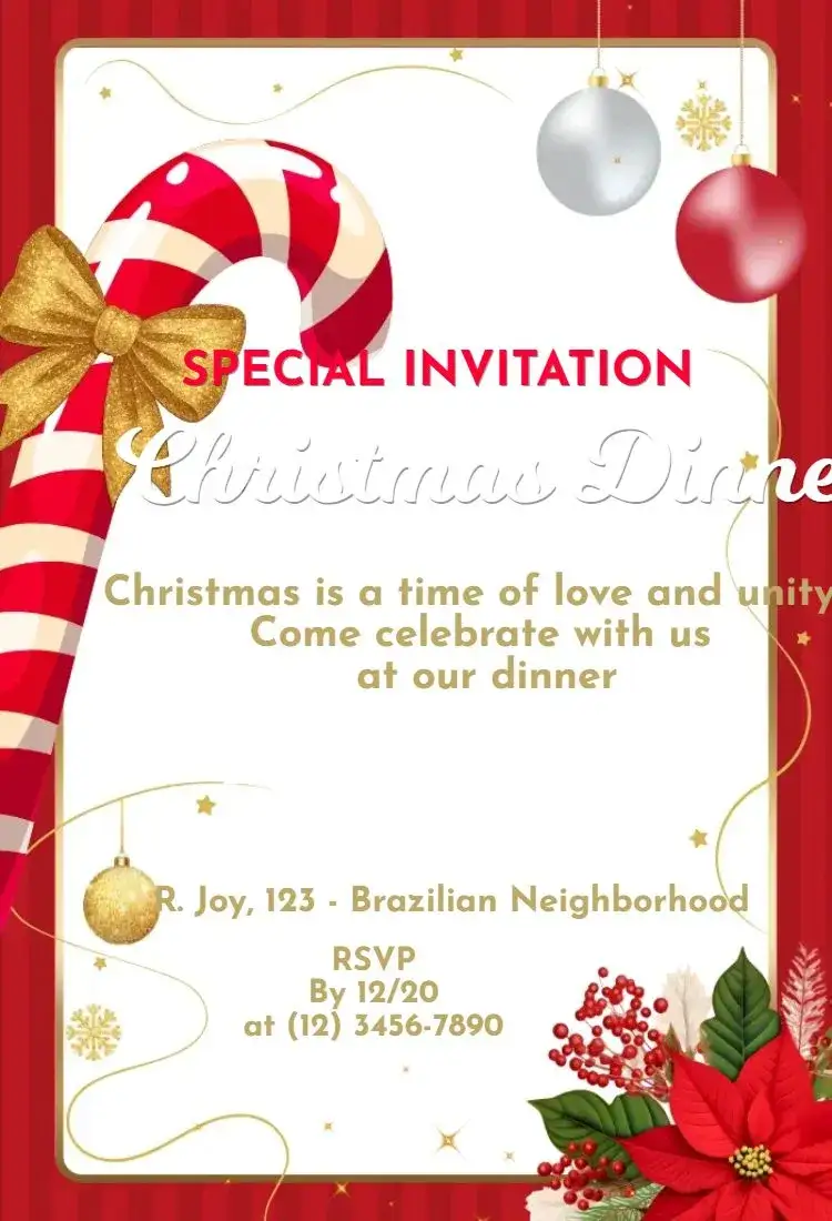 Invitation Christmas Dinner – Commemorative Dates theme red and green, golden, minimalist, rustic, vintage, modern
