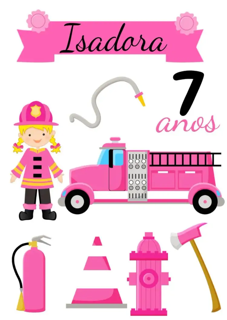 Invitation Firefighter Girl Cake Topper – Cake topper theme pink, adventure, children's, fun, themed, playful