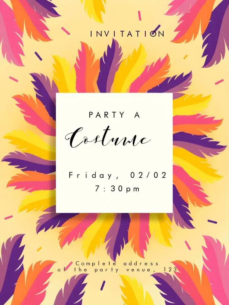 Invitation Carnival Bloquinho – Commemorative Dates theme colorful, festive, cheerful, bright, tropical, masquerade