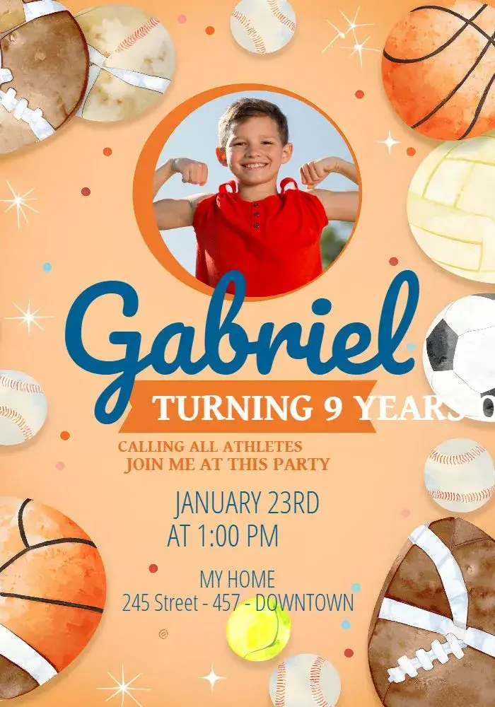 Sports With Boy Photo invitation