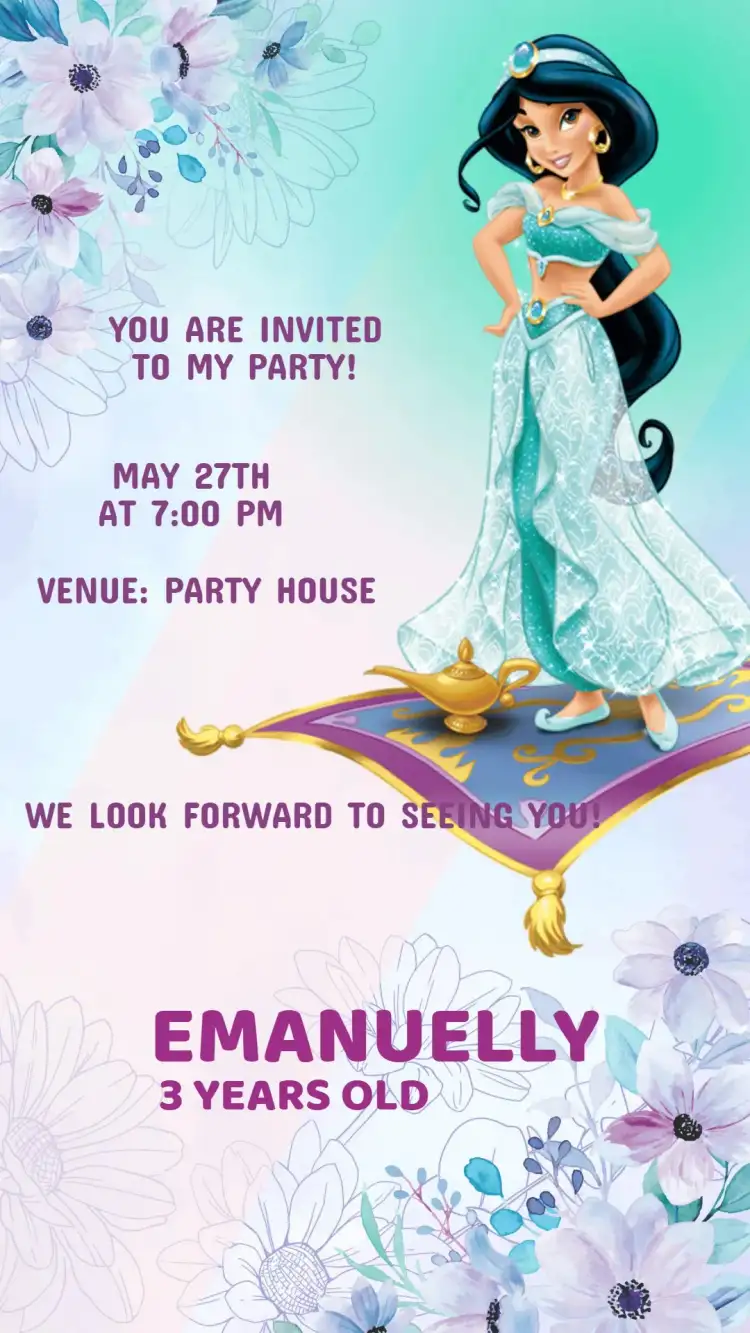 Princess Jasmine Birthday Invitation