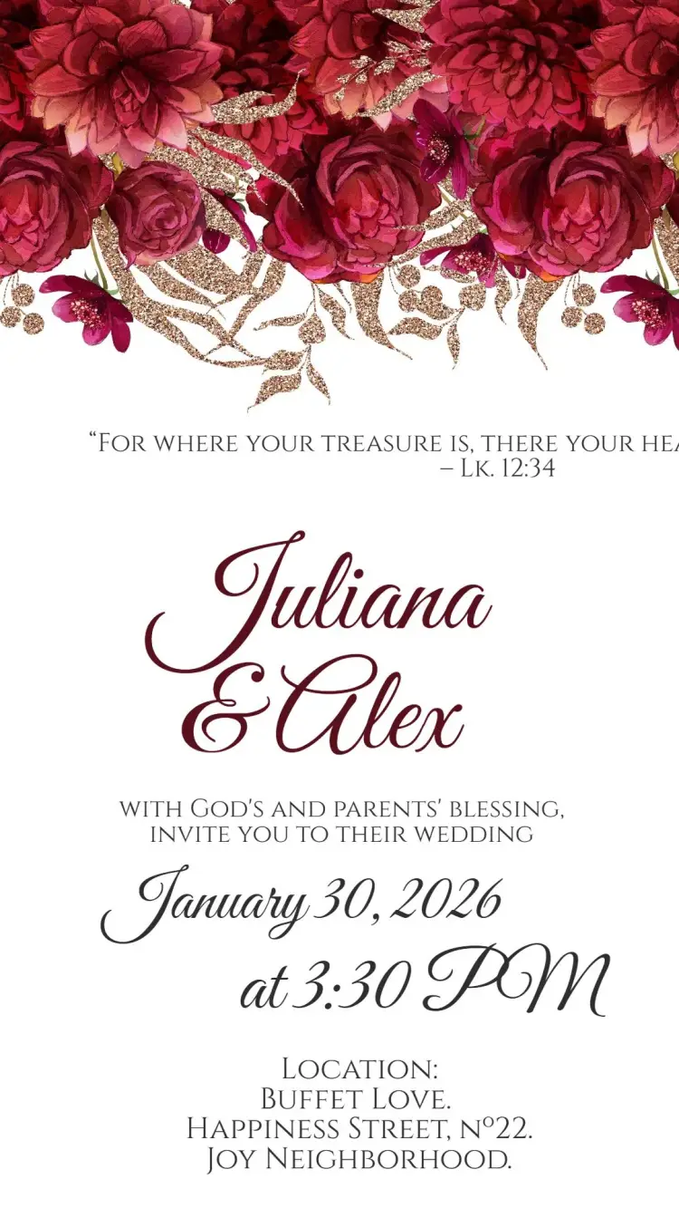 Invite Red Wine Burgundy Floral Wedding editable and customizable