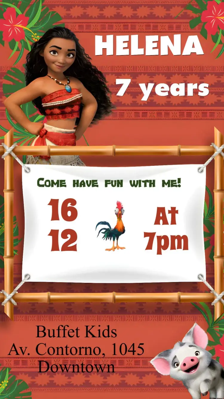 Invite Moana editable and customizable