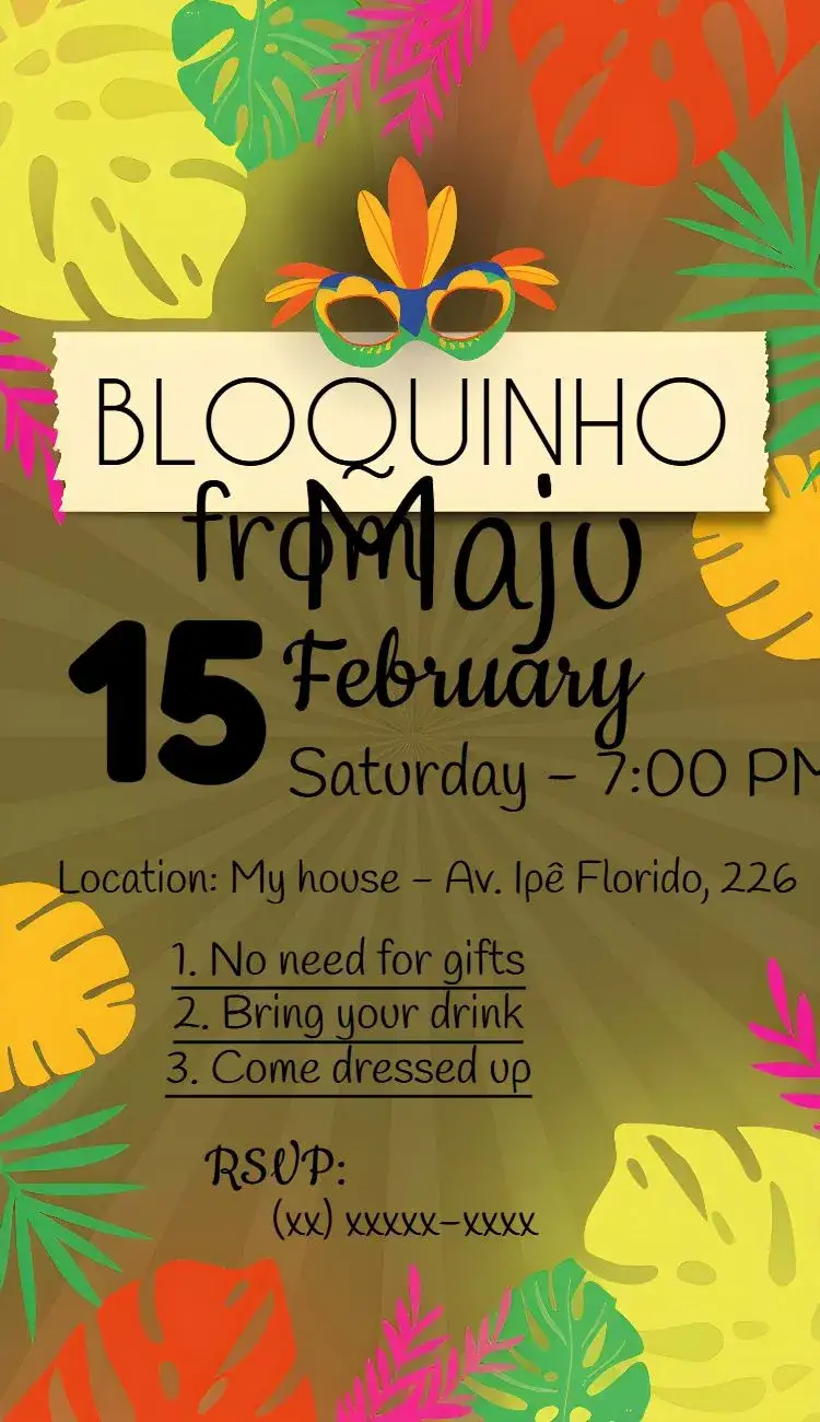 Invitation Carnival Party Celebration – Commemorative Dates theme colorful, festive, fun, bright, tropical, cheerful