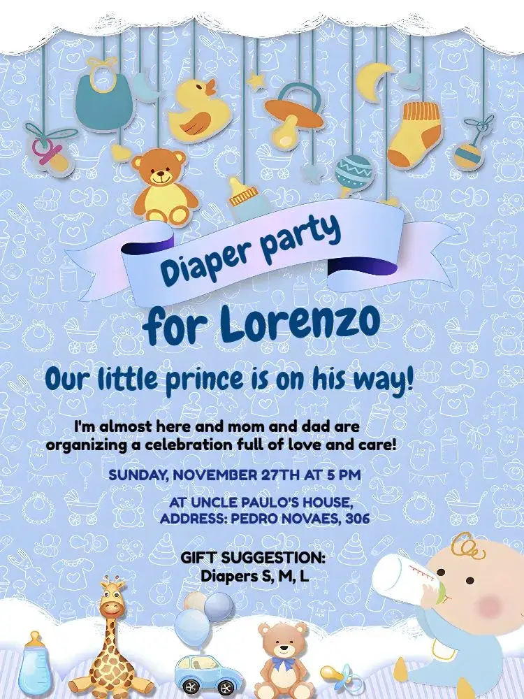 Blue Teddy Bear Baby Shower invitation