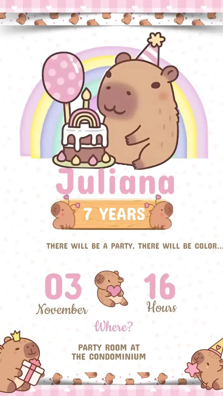 Invitation Child Capybara Birthday Invitation – Kids' Birthday Party theme colorful, playful, tropical, fun, animal illustrations, modern style