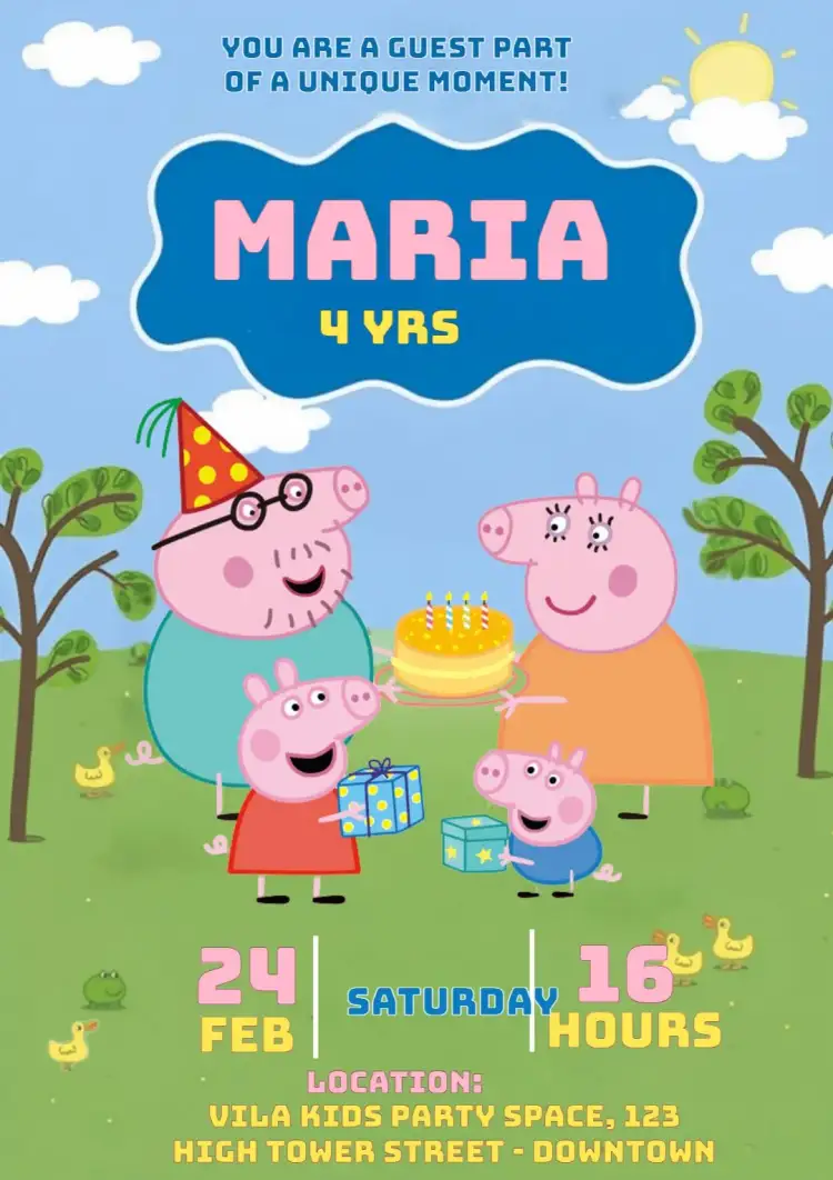 Invitation Peppa Pig Geoge – Kids' Birthday Party theme colorful, fun-filled, childish, themed, lively