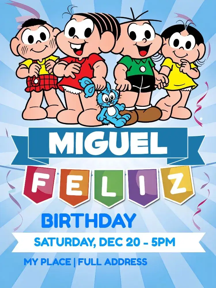 Invitation Turma Da Monica Flag – Kids' Birthday Party theme fun, colorful, childish, themed, playful