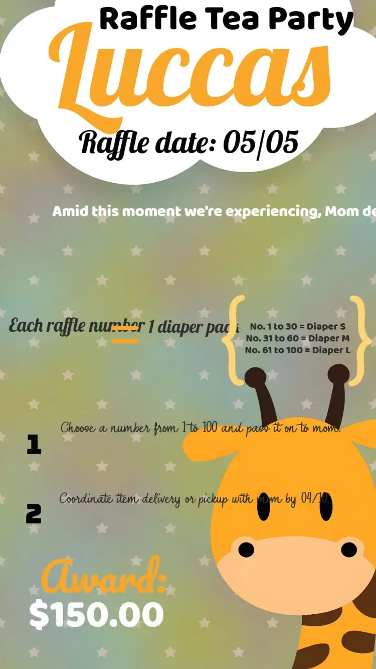 Invitation Giraffe Raffle Tea Party – Raffle Tea theme safari, animals, soft colors, fun, childish, modern