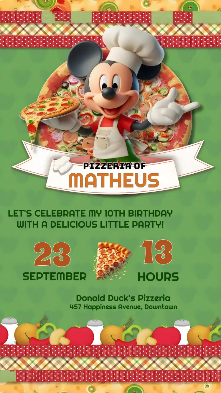 Mickey Mouse Disney Pizzeria invitation