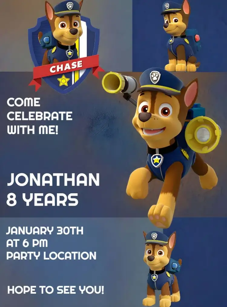 Invitation Chase Paw Patrol Rocky – Kids' Birthday Party theme colorful, fun, themed, childish, lively