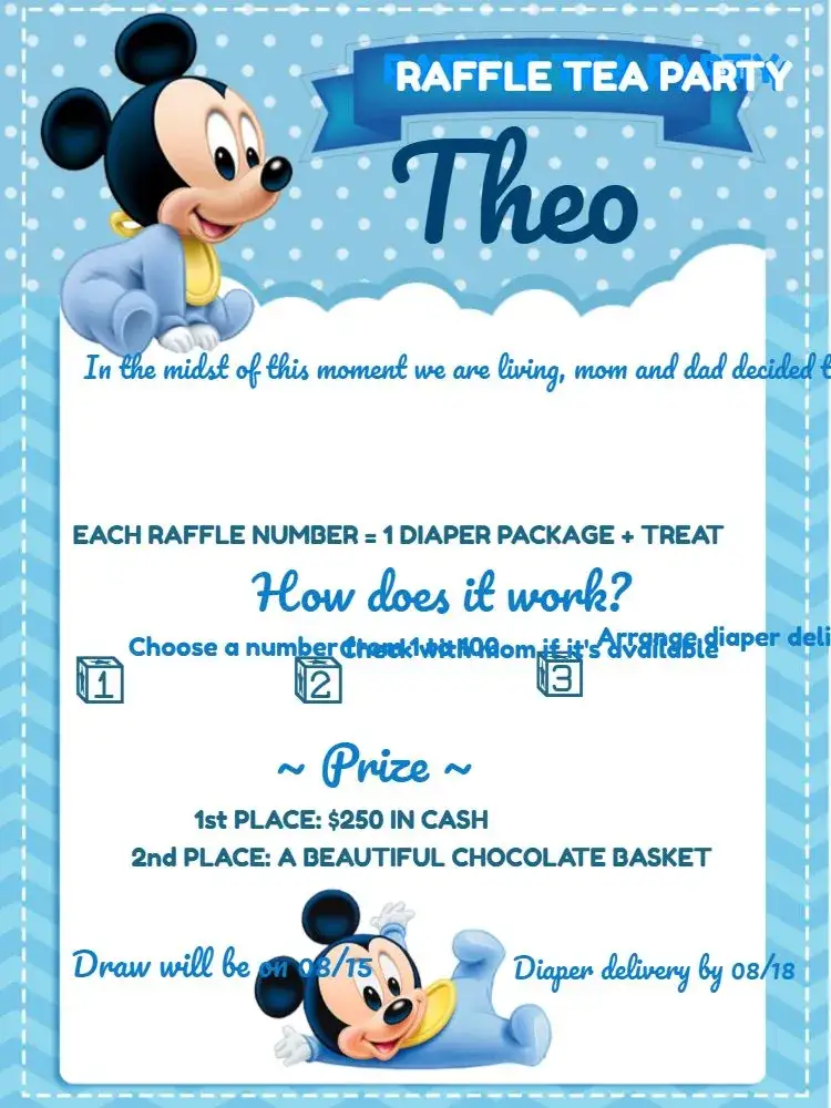 Invitation Mickey Baby Shower Raffle Black – Raffle Tea theme modern, fun, themed, blue and black, childish, Mickey Mouse