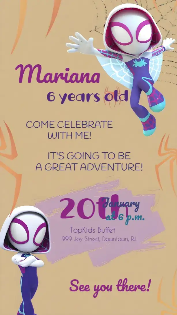 Invitation Spidey And His Spectacular Friends Gwen Miles – Most searched for theme colorful, fun-filled, modern, child-friendly, themed, vibrant