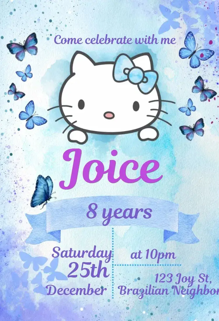 Hello Kitty Butterflies invitation