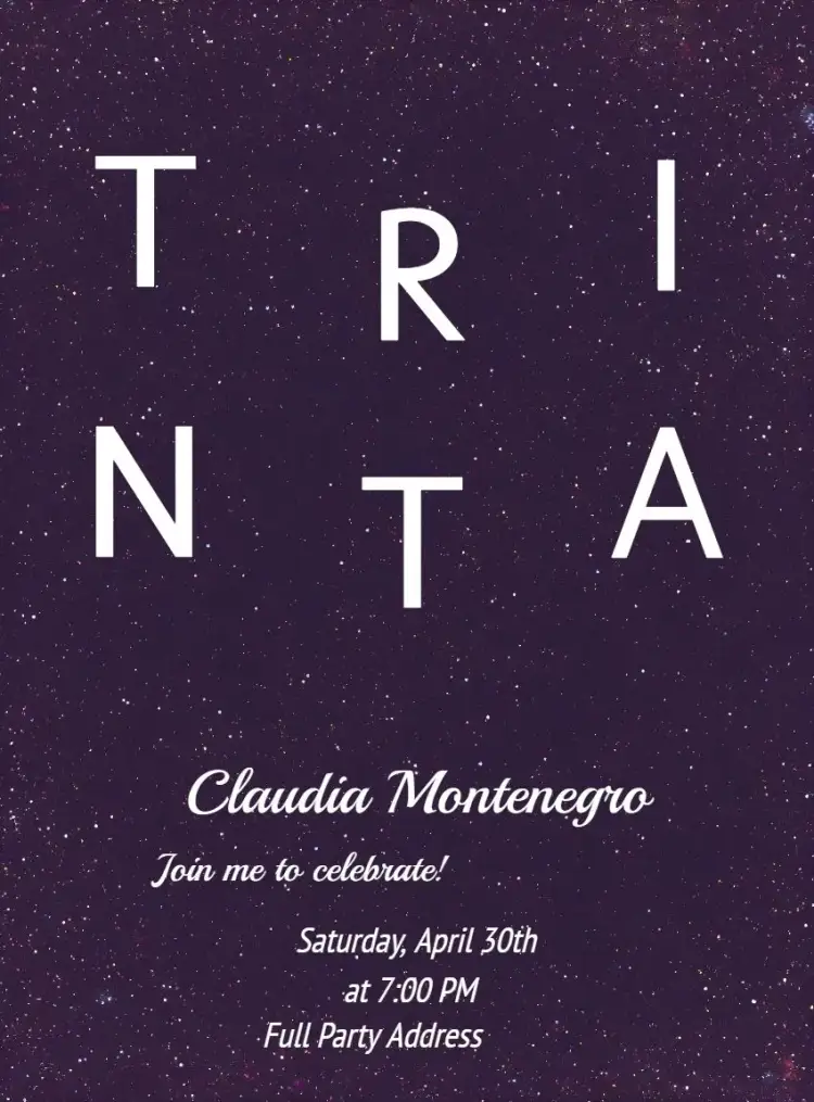 Invitation Thirty Years Purple Minimalist – Sweet 15 theme minimalist, modernity, purple, glitter, elegance, sophisticated party