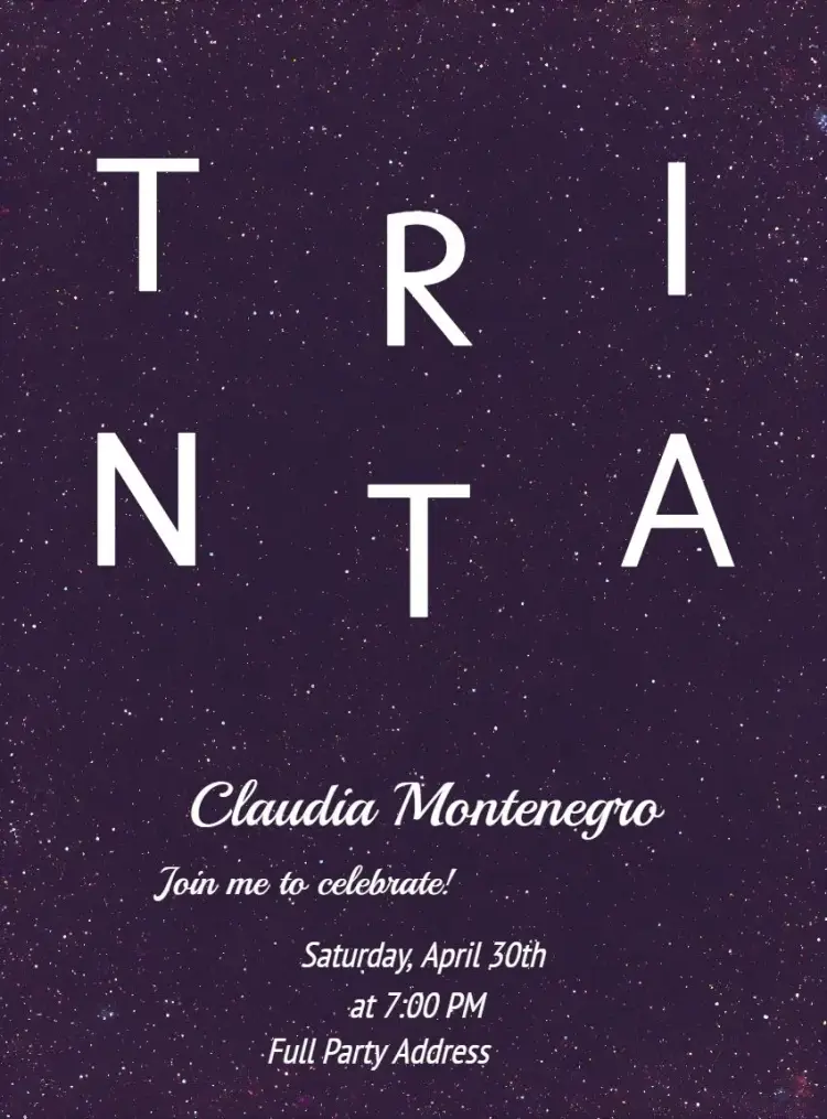 Thirty Years Purple Minimalist invitation