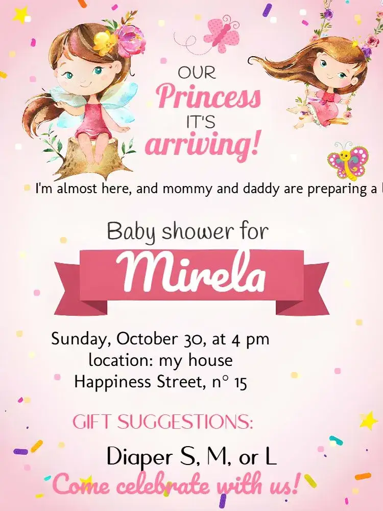 Invitation Enchanted Garden Baby Shower Banner – Diaper Shower theme enchanted garden, pink and white, crown, delicate style, modern touch