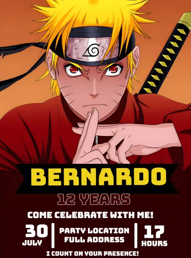 Invitation Naruto Uzumaki Eyes – Kids' Birthday Party theme ninja, anime, colorful, fun-filled, adventure, superhero