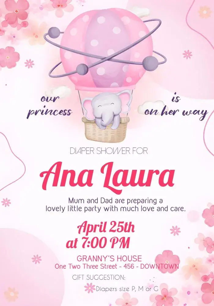 Baby Shower - Pink Balloon Bear Girl Delicate invitation