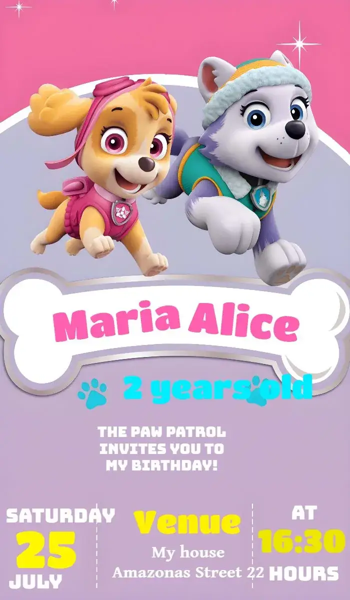 Invitation Paw Patrol Black – Kids' Birthday Party theme colorful, themed, fun, childish, modern