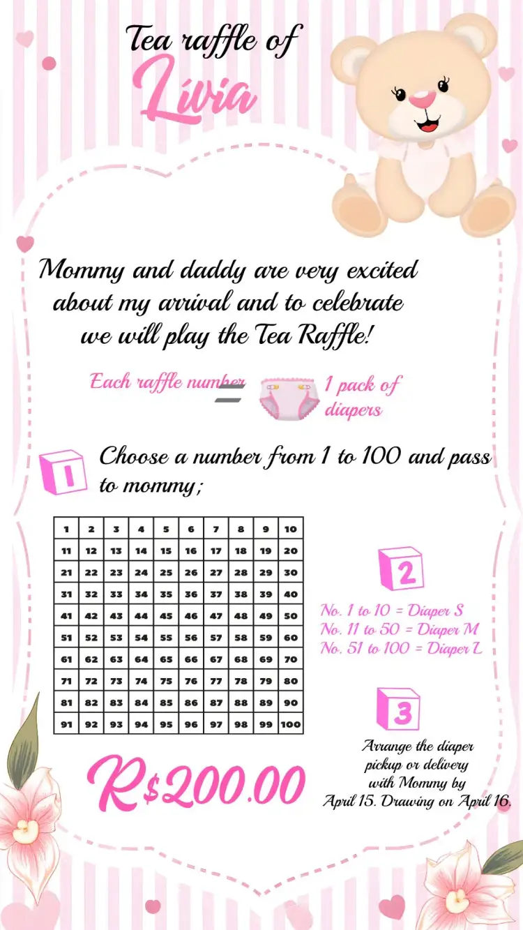 Invitation Baby Princess Teddy Bear Raffle Tea Party – Raffle Tea theme floral, pink, princess, delicate, colorful