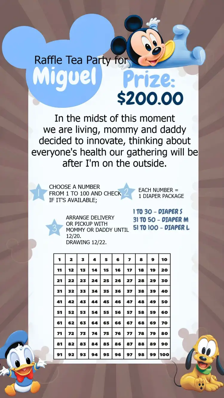 Invitation Mickey Mouse Baby Raffle Tea / – Raffle Tea theme Mickey Mouse, blue and white, fun, childish, modern