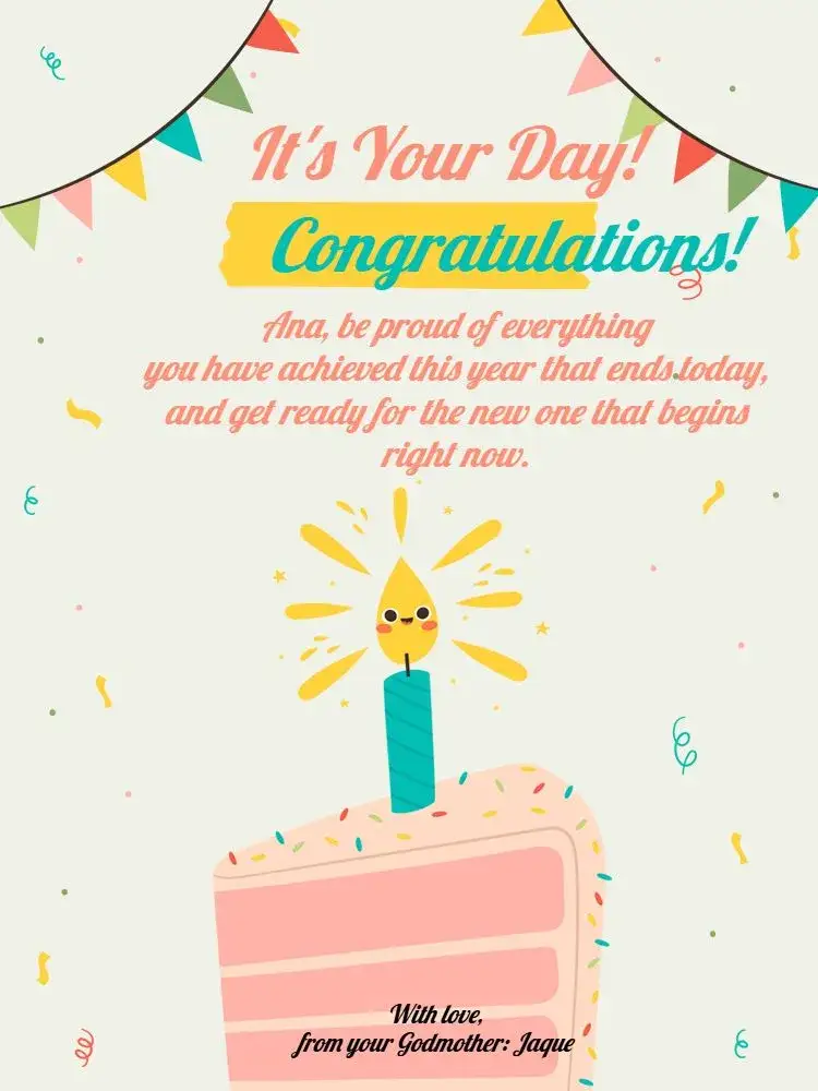 Invitation Card With Congratulations/Happy Confetti Flag Message – Card theme colorful, festive, playful, cheerful, modern