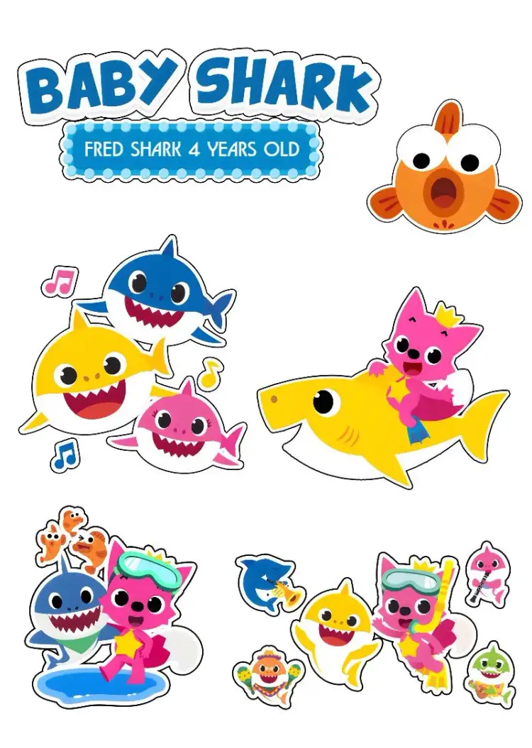 Invitation Topo De Bolo Baby Shark Print – Cake topper theme colorful, fun, navy, childlike, playful