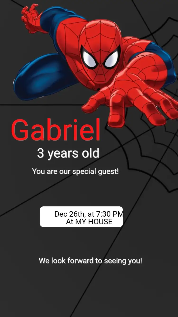 Invitation Birthday Invitation - Spider-Man – Kids' Birthday Party theme vibrant colors, superhero style, Spider-Man graphic elements, fun design, adventure theme, modern style