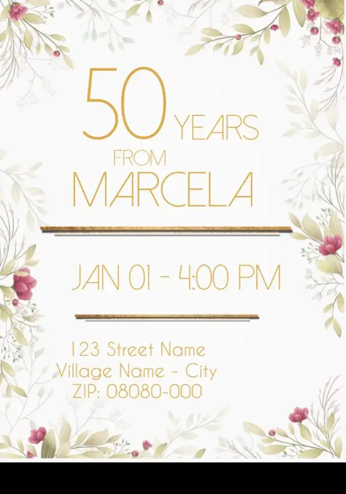 Invitation Virtual 50th Geometric Years – Sweet 15 theme geometric, golden, art deco, elegant, modern, minimalist