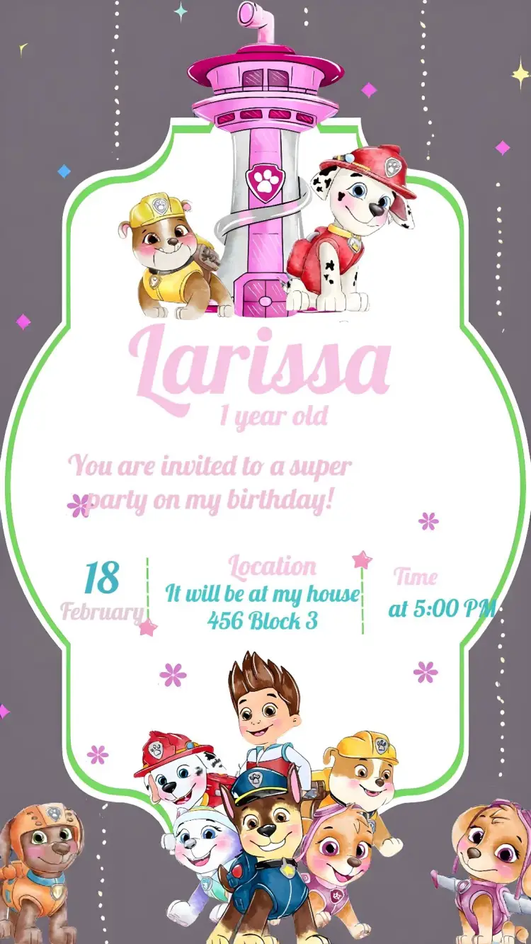 Paw Patrol Watercolor invitation