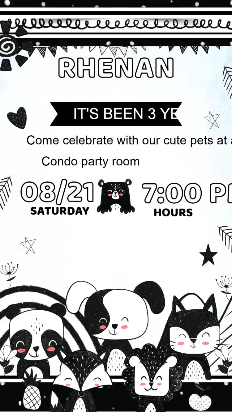Black Pets Birthday Invitation