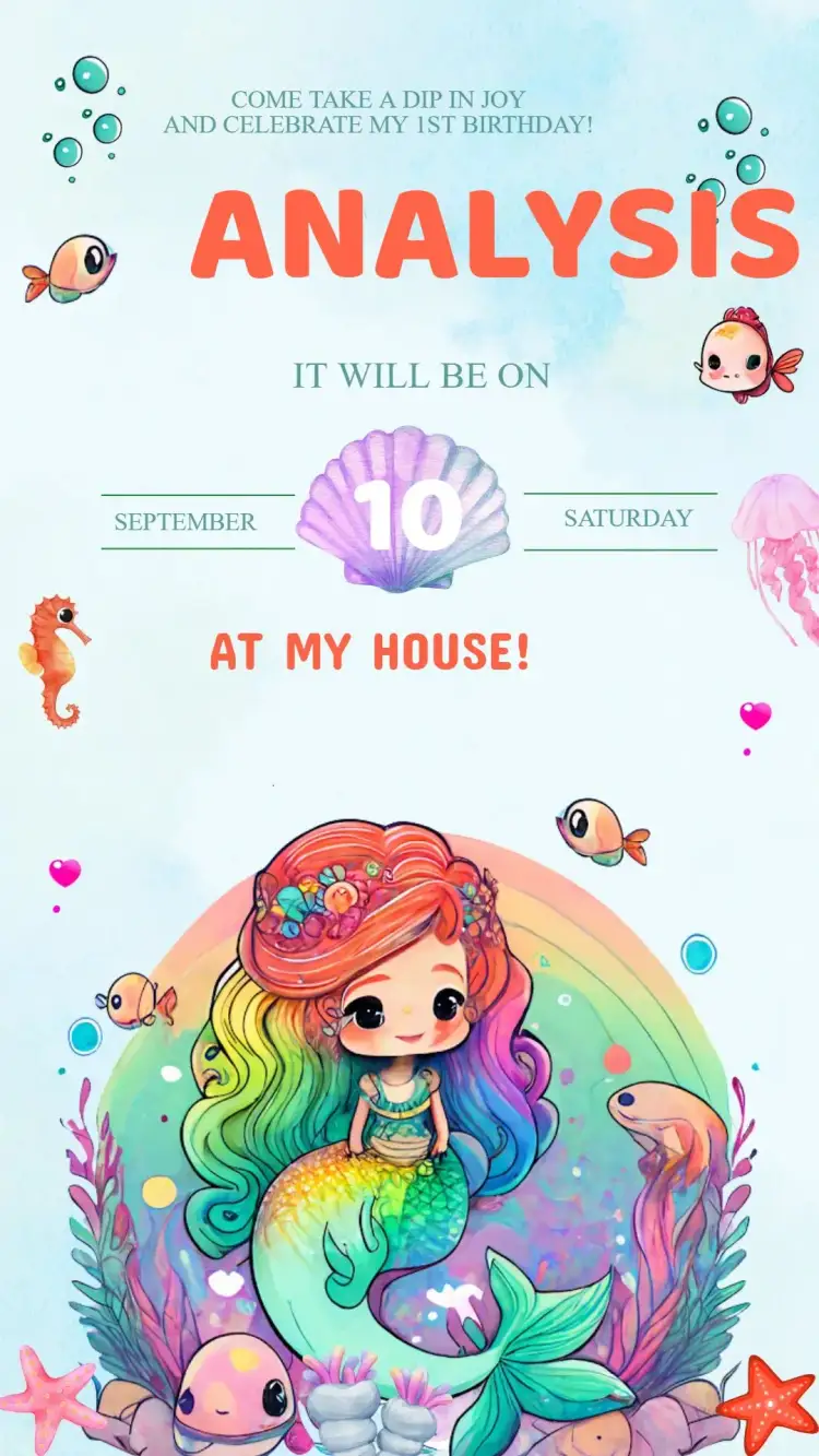 Invitation Mermaid Under the Sea Birthday Invitation – Kids' Birthday Party theme navy, colorful, playful, fantasy, tropical