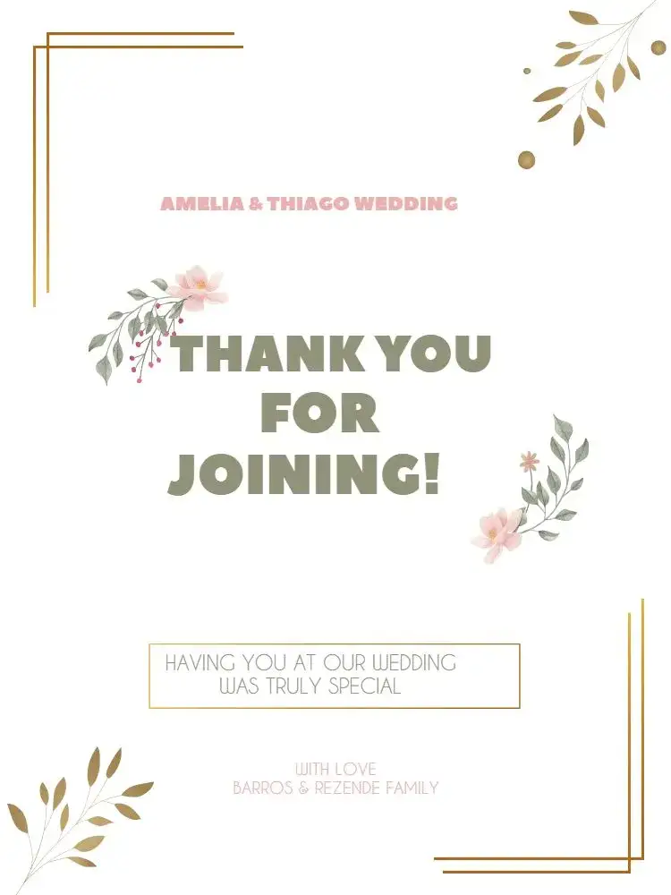 Thank You Card Elegant Pink Wedding Attendance