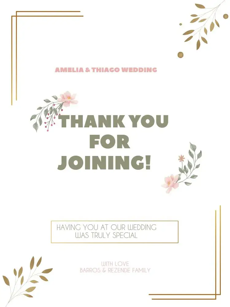 Invitation Thank You Card Elegant Pink Wedding Attendance – Card theme floral, elegant, delicate, pink, golden, modern