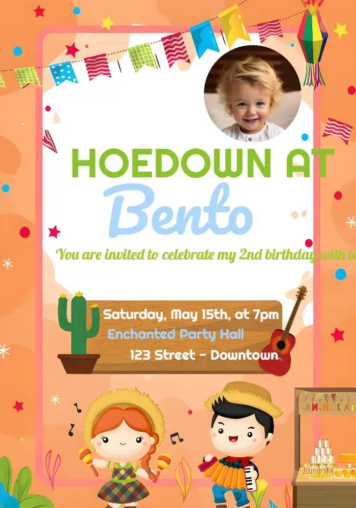 Invitation Arraiá Festa Junina With Green Photo – Commemorative Dates theme junino, colorful, festive, playful, modern